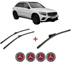 Set 3 stergatoare MERCEDES-BENZ GLC (X253) din 2015 - 2022, pentru parbriz si luneta fata si spate auto, Bosch Aerotwin, din cauciuc siliconat rezistent, 4 Stickere Auto MERCEDES-BENZ v6143