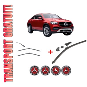Set 3 stergatoare MERCEDES-BENZ GLE Coupe (C167) din 2019 - 2023, pentru parbriz si luneta fata si spate auto, Valeo HydroConnect, din cauciuc siliconat rezistent, 4 Stickere Auto MERCEDES-BENZ