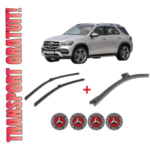 Set 3 stergatoare MERCEDES-BENZ GLE (V167) din 2018 - 2023, pentru parbriz si luneta fata si spate auto, Bosch Aerotwin, din cauciuc siliconat rezistent, 4 Stickere Auto MERCEDES-BENZ