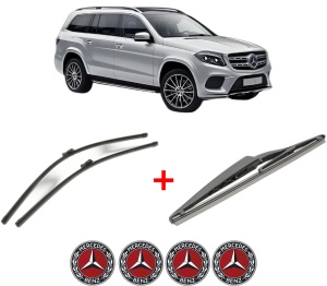 Set 3 stergatoare MERCEDES-BENZ GLS (X166) din 2015 - 2019, pentru parbriz si luneta fata si spate auto, Bosch Twin, din cauciuc siliconat rezistent, 4 Stickere Auto MERCEDES-BENZ v8723