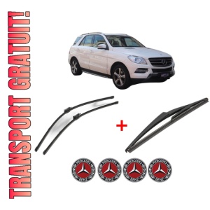 Set 3 stergatoare MERCEDES-BENZ M-CLASS (W166) din 2011 - 2015, pentru parbriz si luneta fata si spate auto, Valeo Silencio, din cauciuc siliconat rezistent, 4 Stickere Auto MERCEDES-BENZ