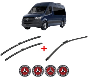 Set 3 stergatoare MERCEDES-BENZ SPRINTER 3,5-t Van (B907, B910) din 2018 - 2025, pentru parbriz si luneta fata si spate auto, Bosch Aerotwin, din cauciuc siliconat rezistent, 4 Stickere Auto MERCEDES-BENZ v7103