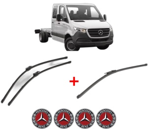 Set 3 stergatoare MERCEDES-BENZ SPRINTER 4-t Platform/Chassis (B907, B910) din 2018 - 2021, pentru parbriz si luneta fata si spate auto, Valeo Silencio Xtrm, din cauciuc siliconat rezistent, 4 Stickere Auto MERCEDES-BENZ v14242