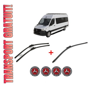 Set 3 stergatoare MERCEDES-BENZ SPRINTER 5-t Bus (B906) din 2009 - 2018, pentru parbriz si luneta fata si spate auto, Bosch Aerotwin, din cauciuc siliconat rezistent, 4 Stickere Auto MERCEDES-BENZ
