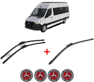 Set 3 stergatoare MERCEDES-BENZ SPRINTER 5-t Bus (B906) din 2009 - 2018, pentru parbriz si luneta fata si spate auto, Bosch Aerotwin, din cauciuc siliconat rezistent, 4 Stickere Auto MERCEDES-BENZ v7043