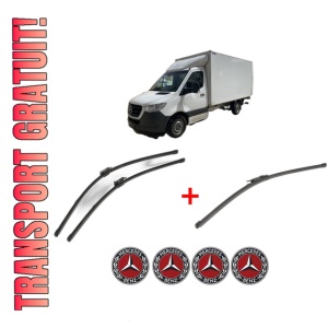 Set 3 stergatoare MERCEDES-BENZ SPRINTER 5-t Platform/Chassis (B907) din 2018 - 2021, pentru parbriz si luneta fata si spate auto, Valeo Silencio Xtrm, din cauciuc siliconat rezistent, 4 Stickere Auto MERCEDES-BENZ