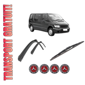 Set 3 stergatoare MERCEDES-BENZ V-CLASS (638/2) din 1996-2003, pentru parbriz si luneta fata si spate auto, Bosch Twin-Aerotwin Retro Truck, din cauciuc siliconat rezistent, 4 Stickere Auto MERCEDES-BENZ
