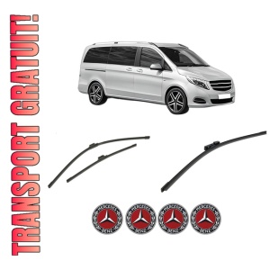 Set 3 stergatoare MERCEDES-BENZ V-CLASS (W447) din 2014-2021, pentru parbriz si luneta fata si spate auto, Bosch Aerotwin-Aerotwin, din cauciuc siliconat rezistent, 4 Stickere Auto MERCEDES-BENZ