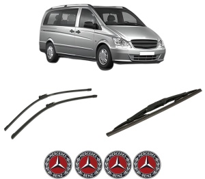 Set 3 stergatoare MERCEDES-BENZ VITO Bus (W639) din 2003-2014, pentru parbriz si luneta fata si spate auto, Bosch Twin-Aerotwin, din cauciuc siliconat rezistent, 4 Stickere Auto MERCEDES-BENZ - Img 2