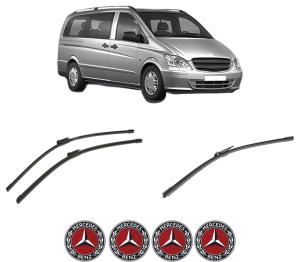 Set 3 stergatoare MERCEDES-BENZ VITO Bus (W639) din 2003-2014, pentru parbriz si luneta fata si spate auto, Bosch Aerotwin-Aerotwin, din cauciuc siliconat rezistent, 4 Stickere Auto MERCEDES-BENZ - Img 2