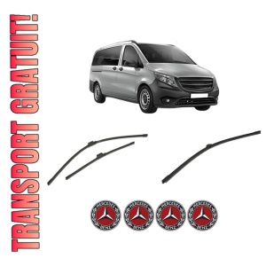 Set 3 stergatoare MERCEDES-BENZ VITO Tourer (W447) din 2014-2021, pentru parbriz si luneta fata si spate auto, Bosch Aerotwin-Aerotwin, din cauciuc siliconat rezistent, 4 Stickere Auto MERCEDES-BENZ
