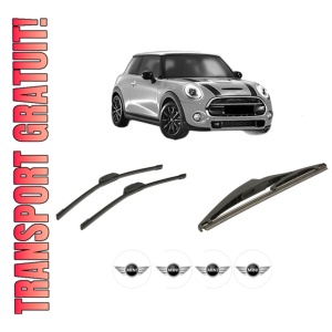 Set 3 stergatoare MINI MINI (F56) din 2013-2020, pentru parbriz si luneta fata si spate auto, Bosch Twin-Aerotwin Retrofit, din cauciuc siliconat rezistent, 4 Stickere Auto MINI