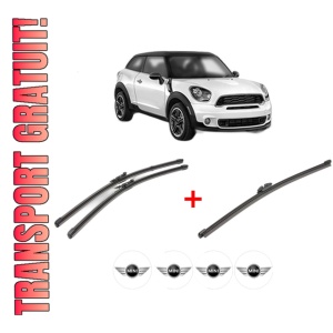 Set 3 stergatoare MINI MINI PACEMAN (R61) din 2012 - 2016, pentru parbriz si luneta fata si spate auto, Valeo Silencio Xtrm, din cauciuc siliconat rezistent, 4 Stickere Auto MINI