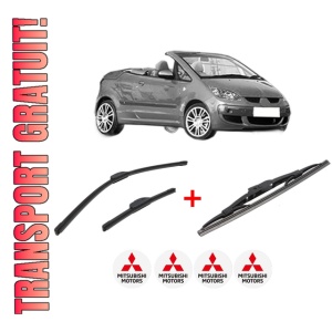 Set 3 stergatoare MITSUBISHI COLT CZC VI Convertible (RG) din 2006 - 2009, pentru parbriz si luneta fata si spate auto, Bosch Twin, din cauciuc siliconat rezistent, 4 Stickere Auto MITSUBISHI