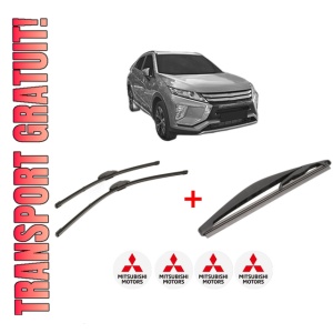 Set 3 stergatoare MITSUBISHI ECLIPSE CROSS (GK_, GL_) din 2017, pentru parbriz si luneta fata si spate auto, Valeo Silencio, din cauciuc siliconat rezistent, 4 Stickere Auto MITSUBISHI