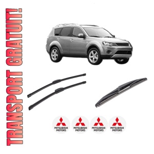 Set 3 stergatoare MITSUBISHI OUTLANDER II (CW_W) din 2006-2012, pentru parbriz si luneta fata si spate auto, Bosch Twin-Aerotwin Retrofit, din cauciuc siliconat rezistent, 4 Stickere Auto MITSUBISHI