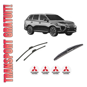 Set 3 stergatoare MITSUBISHI OUTLANDER III Van (GF_W, GG_W) din 2013-2018, pentru parbriz si luneta fata si spate auto, Bosch Twin-Aerotwin Retrofit, din cauciuc siliconat rezistent, 4 Stickere Auto MITSUBISHI