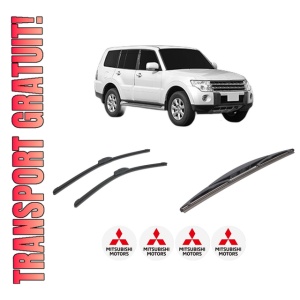 Set 3 stergatoare MITSUBISHI PAJERO IV Van (V9_, V8_, V8_V) din 2006-2010, pentru parbriz si luneta fata si spate auto, Bosch Twin-Aerotwin Retrofit, din cauciuc siliconat rezistent, 4 Stickere Auto MITSUBISHI