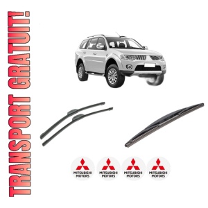 Set 3 stergatoare MITSUBISHI PAJERO SPORT II (KH_, KG_) din 2008-2015, pentru parbriz si luneta fata si spate auto, Bosch Twin-Aerotwin Retrofit, din cauciuc siliconat rezistent, 4 Stickere Auto MITSUBISHI