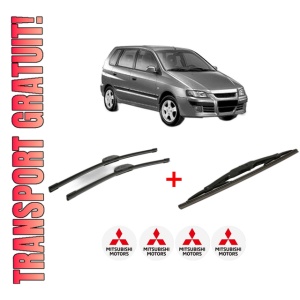 Set 3 stergatoare MITSUBISHI SPACE STAR MPV (DG_A) din 1998 - 2004, pentru parbriz si luneta fata si spate auto, Bosch Twin, din cauciuc siliconat rezistent, 4 Stickere Auto MITSUBISHI