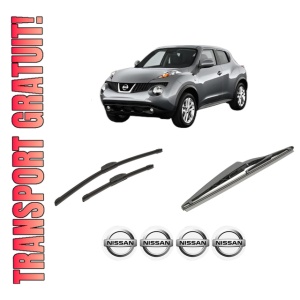 Set 3 stergatoare NISSAN JUKE Van (F15) din 2010-2019, pentru parbriz si luneta fata si spate auto, Bosch Twin-Aerotwin Retrofit, din cauciuc siliconat rezistent, 4 Stickere Auto NISSAN