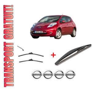 Set 3 stergatoare NISSAN LEAF (ZE0) din 2010 - 2017, pentru parbriz si luneta fata si spate auto, Valeo Silencio, din cauciuc siliconat rezistent, 4 Stickere Auto NISSAN