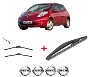 Set 3 stergatoare NISSAN LEAF (ZE0) din 2010 - 2017, pentru parbriz si luneta fata si spate auto, Valeo Silencio, din cauciuc siliconat rezistent, 4 Stickere Auto NISSAN v12497