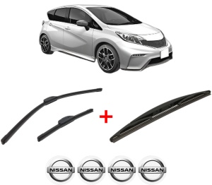Set 3 stergatoare NISSAN NOTE (E12) din 2012 - 2016, pentru parbriz si luneta fata si spate auto, Bosch Twin, din cauciuc siliconat rezistent, 4 Stickere Auto NISSAN v5663