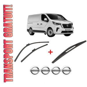 Set 3 stergatoare NISSAN PRIMASTAR Van (X82) din 2021, pentru parbriz si luneta fata si spate auto, Valeo Silencio, din cauciuc siliconat rezistent, 4 Stickere Auto NISSAN