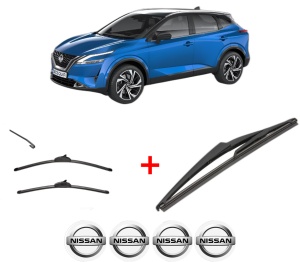 Set 3 stergatoare NISSAN QASHQAI III (J12) din 2021, pentru parbriz si luneta fata si spate auto, Valeo Silencio, din cauciuc siliconat rezistent, 4 Stickere Auto NISSAN v14422