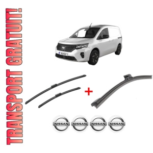 Set 3 stergatoare NISSAN TOWNSTAR EVALIA MPV (XFK) din 2024, pentru parbriz si luneta fata si spate auto, Bosch Aerotwin, din cauciuc siliconat rezistent, 4 Stickere Auto NISSAN
