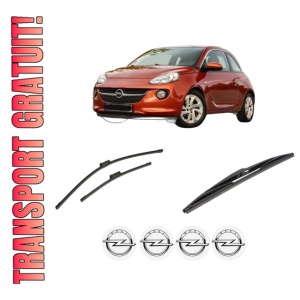 Set 3 stergatoare OPEL ADAM (M13) din 2012-2019, pentru parbriz si luneta fata si spate auto, Bosch Twin-Aerotwin, din cauciuc siliconat rezistent, 4 Stickere Auto OPEL