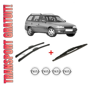 Set 3 stergatoare OPEL ASTRA F CLASSIC Estate (T92) din 1998 - 2005, pentru parbriz si luneta fata si spate auto, Bosch Twin, din cauciuc siliconat rezistent, 4 Stickere Auto OPEL