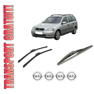 Set 3 stergatoare OPEL ASTRA G CLASSIC Caravan (F35) din 2004-2009, pentru parbriz si luneta fata si spate auto, Bosch Twin-Aerotwin Retrofit, din cauciuc siliconat rezistent, 4 Stickere Auto OPEL