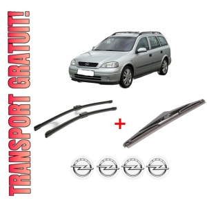 Set 3 stergatoare OPEL ASTRA H Estate Van (L70) din 2004 - 2014, pentru parbriz si luneta fata si spate auto, Bosch Twin, din cauciuc siliconat rezistent, 4 Stickere Auto OPEL