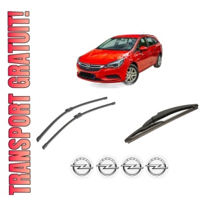 Set 3 stergatoare OPEL ASTRA K (B16) din 2015-2022, pentru parbriz si luneta fata si spate auto, Bosch Twin-Aerotwin, din cauciuc siliconat rezistent, 4 Stickere Auto OPEL