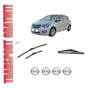 Set 3 stergatoare OPEL KARL (C16) din 2015-2019, pentru parbriz si luneta fata si spate auto, Bosch Twin-Aerotwin Retrofit, din cauciuc siliconat rezistent, 4 Stickere Auto OPEL