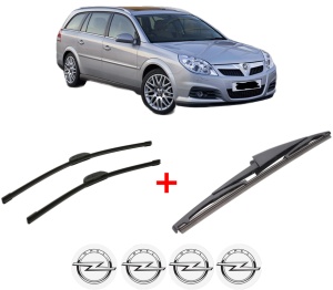 Set 3 stergatoare OPEL VECTRA C Estate (Z02) din 2003 - 2009, pentru parbriz si luneta fata si spate auto, Bosch Twin, din cauciuc siliconat rezistent, 4 Stickere Auto OPEL v7883