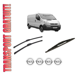 Set 3 stergatoare OPEL VIVARO A Van (X83) din 2001-2014, pentru parbriz si luneta fata si spate auto, Bosch Twin-Aerotwin Retrofit, din cauciuc siliconat rezistent, 4 Stickere Auto OPEL