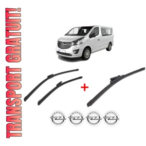 Set 3 stergatoare OPEL VIVARO B Bus (X82) din 2014 - 2019, pentru parbriz si luneta fata si spate auto, Bosch Aerotwin, din cauciuc siliconat rezistent, 4 Stickere Auto OPEL