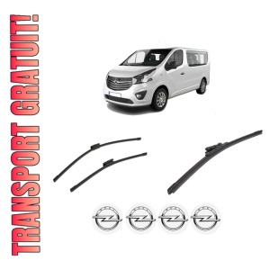 Set 3 stergatoare OPEL VIVARO B Bus (X82) din 2014-2019, pentru parbriz si luneta fata si spate auto, Bosch Aerotwin-Aerotwin Multi, din cauciuc siliconat rezistent, 4 Stickere Auto OPEL