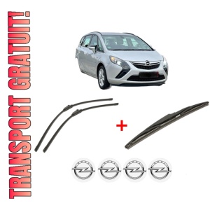 Set 3 stergatoare OPEL ZAFIRA TOURER C VAN (P12) din 2012, pentru parbriz si luneta fata si spate auto, Bosch Twin, din cauciuc siliconat rezistent, 4 Stickere Auto OPEL