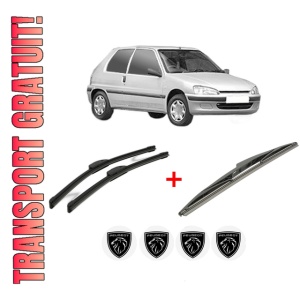 Set 3 stergatoare PEUGEOT 106 II (1A_, 1C_) din 1996 - 2004, pentru parbriz si luneta fata si spate auto, Bosch Twin, din cauciuc siliconat rezistent, 4 Stickere Auto PEUGEOT