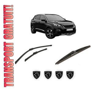 Set 3 stergatoare PEUGEOT 3008 II SUV (MC_, MR_, MJ_, M4_) din 2016-2023, pentru parbriz si luneta fata si spate auto, Bosch Twin-Aerotwin, din cauciuc siliconat rezistent, 4 Stickere Auto PEUGEOT