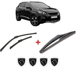 Set 3 stergatoare PEUGEOT 3008 II SUV (MC_, MR_, MJ_, M4_) din 2016 - 2023, pentru parbriz si luneta fata si spate auto, Bosch Twin, din cauciuc siliconat rezistent, 4 Stickere Auto PEUGEOT v11417