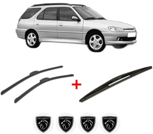 Set 3 stergatoare PEUGEOT 306 Break (7E, N3, N5) din 1997 - 2002, pentru parbriz si luneta fata si spate auto, Bosch Twin, din cauciuc siliconat rezistent, 4 Stickere Auto PEUGEOT v7763