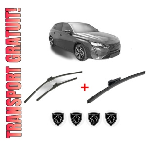 Set 3 stergatoare PEUGEOT 308 III (FB_, FH_, FP_, F3_, FM_) din 2021, pentru parbriz si luneta fata si spate auto, Bosch Aerotwin, din cauciuc siliconat rezistent, 4 Stickere Auto PEUGEOT