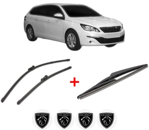 Set 3 stergatoare PEUGEOT 308 SW II Estate Van (LC_) din 2014 - 2021, pentru parbriz si luneta fata si spate auto, Valeo Silencio, din cauciuc siliconat rezistent, 4 Stickere Auto PEUGEOT v13642