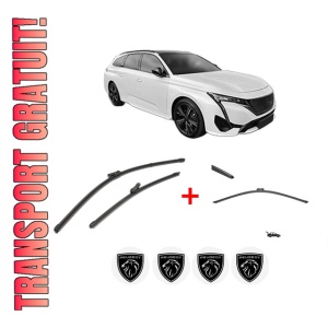 Set 3 stergatoare PEUGEOT 308 SW III (FC_, FJ_, FR_, F4_, FN_) din 2021, pentru parbriz si luneta fata si spate auto, Valeo Silencio, din cauciuc siliconat rezistent, 4 Stickere Auto PEUGEOT