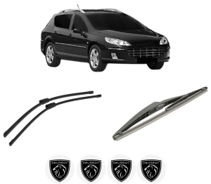 Set 3 stergatoare PEUGEOT 407 SW Estate Van (6E_) din 2009-2010, pentru parbriz si luneta fata si spate auto, Bosch Twin-Aerotwin Multi, din cauciuc siliconat rezistent, 4 Stickere Auto PEUGEOT - Img 2